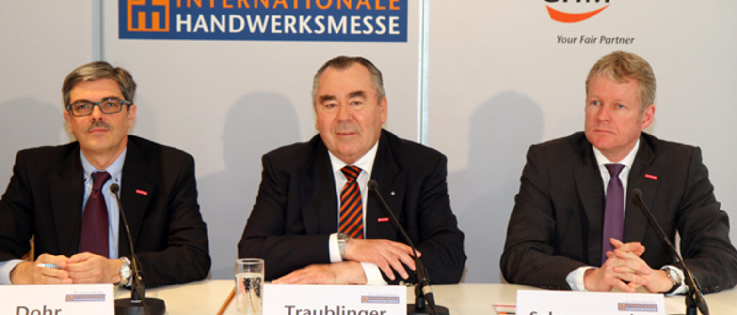 Dieter Dohr, Vorsitzender der Geschäftsführung der GHM, BHT-Präsident Heinrich Traublinger, MdL a. D. und ZDH-Generalsekretär Holger Schwannecke 