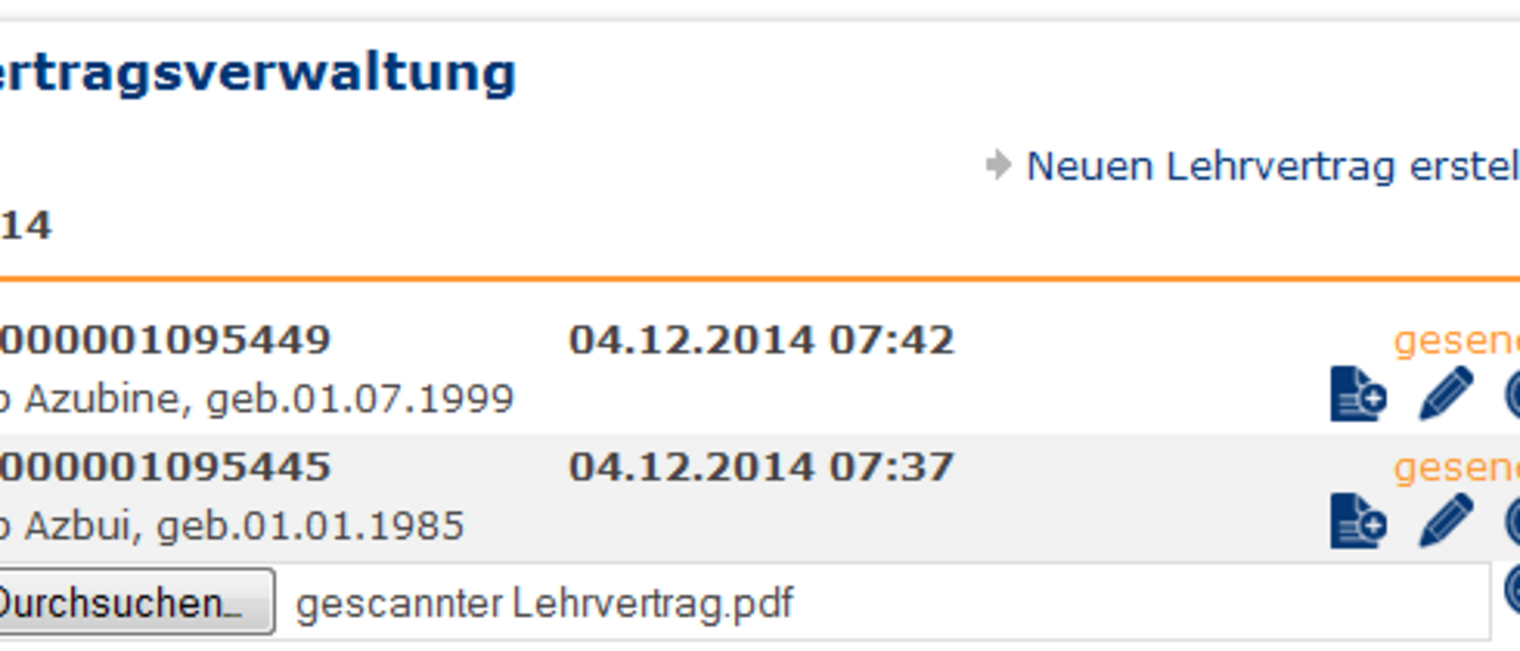 Neuer Button zum Hochladen von Lehrverträgen