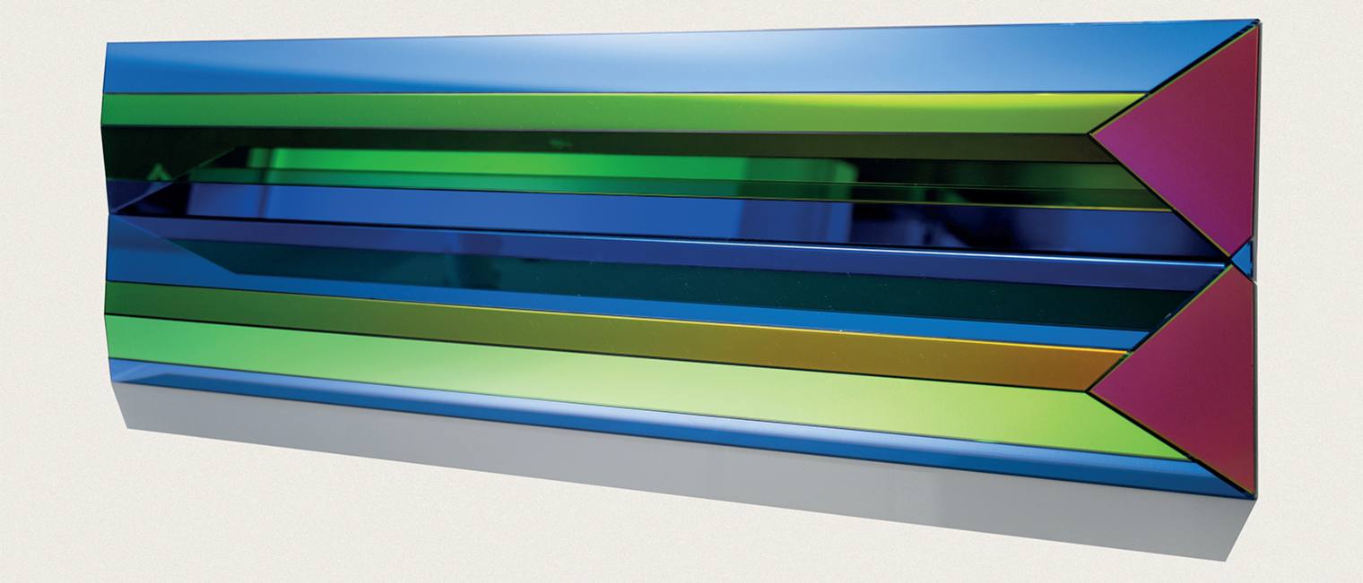 Wandbild Alexander Deubl mit bunten grafischen Linien in blau und grün